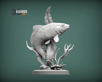 Karpfen 3d drucken Modell Natur Säugetier Tier Haustier Skulptur Geschenk Bildhauerei Kunst Skulpturen Drucken Fisch Fluss Wasser Kiemen Angeln 3d print model - Mito3D