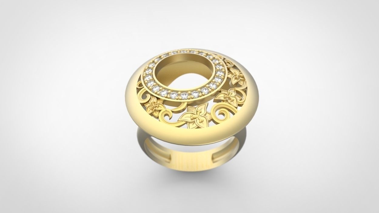 carrera y anillo la joyería de oro dimond piedras preciosas moda flores los anillos 3D print model - Mito3D