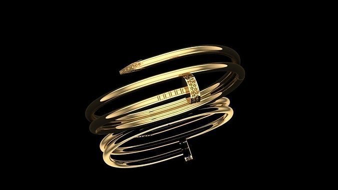Cartier chlou bilezik mücevher takı altın yazdırılabilir gümüş parlak elmas bilezikler 3D print model - Mito3D