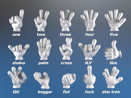 karikatür el 5 parmaklar paketlemek 01 disney mickey aptal parmak mimik duygu kol eldivenler vücut toon oyuncak heykel işaret şüphe avuç içi sanat heykeller 3d print model - Mito3D