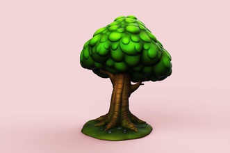 cartoon tree green wood leaf cute stylized game art games toys 3d print model - Mito3D