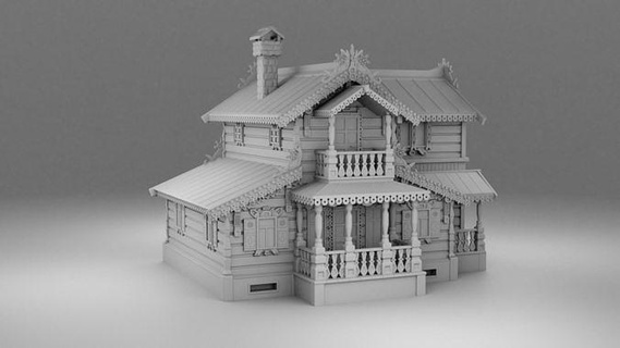esculpido casa exterior arquitetura construção rua madeira eslavo russo 3d impressão 3d print model - Mito3D