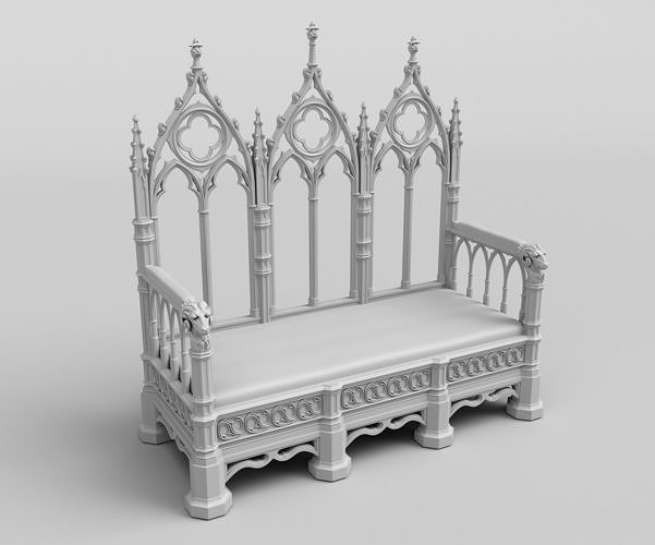 tallado medieval banco mueble impresión 3dprintmodel casa gótico 3D print model - Mito3D
