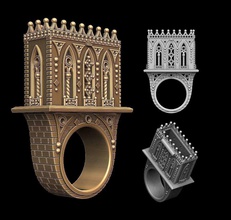 castle ring gold Silber Schmuck Juwel gem sterling gold-ring Burg Stein Ringe 3d print model - Mito3D