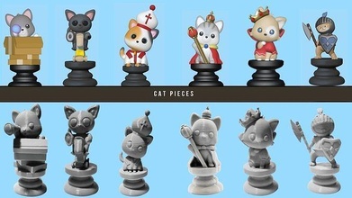 chat échecs pièces animal jeu statue sculpture dessin animé art mignonne animaux jouer miniatures compagnie jeux jouets planche 3d print model - Mito3D
