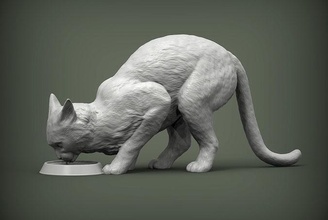 gatto bevande latte animale mammifero selvaggio domestico gattino natura scultura statuetta 3d stampa modello scolpire arte sculture 3d print model - Mito3D