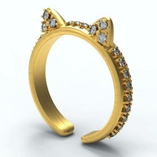 gatto orecchie squillare ritmo in corpo gioiello gioielleria animale domestico diamante argento stampabile oro platino gato 3d rubino diam moda fidanzamento gattino anelli 3d print model - Mito3D