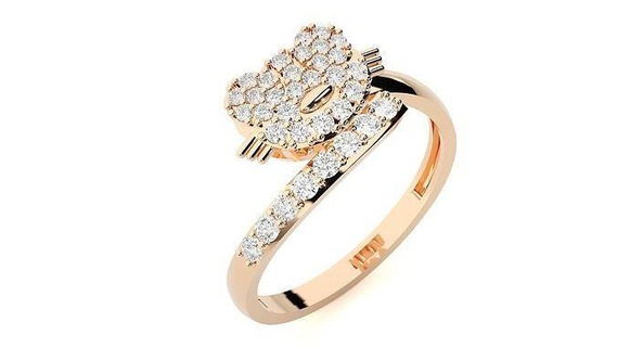 Katze Gesicht Diamant Ring 3dm stl rendert Einzelheiten Ringe Hochzeit Engagement Platin Tier Gold Schmuck Sterling druckbar Juwel Silber 3d print model - Mito3D