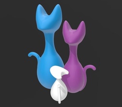 chat famille animal compagnie minou chaton jouet jouets animaux décor mammifère blanc bleu violet Assemblée art figure illustration sculpture statue Jeux 3d print model - Mito3D