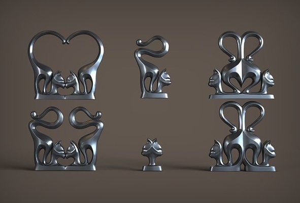 cat figurine set abstract art ceramic sculpture statue animal figure design decoration porcelain miniature figurines modern cute printable 3dprint love house decor 3d print model - Mito3D