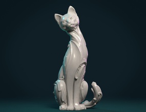 gatto figurina ornato statua arte nouveau moderno barocco decorazione diavolo pergamene sottile sculture 3d print model - Mito3D