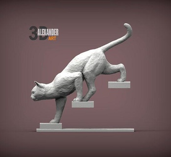 gato escalera animal mamífero salvaje mascota gatito naturaleza escultura estatuilla recuerdo presente 3d impresión modelo Arte esculturas 3d print model - Mito3D