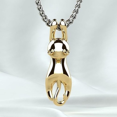 cat gold or silver pendant sterling jewel gem 3dprint print steel printable necklace precious platinum chain chrome shining jewelry rhino pendants 3d print model - Mito3D