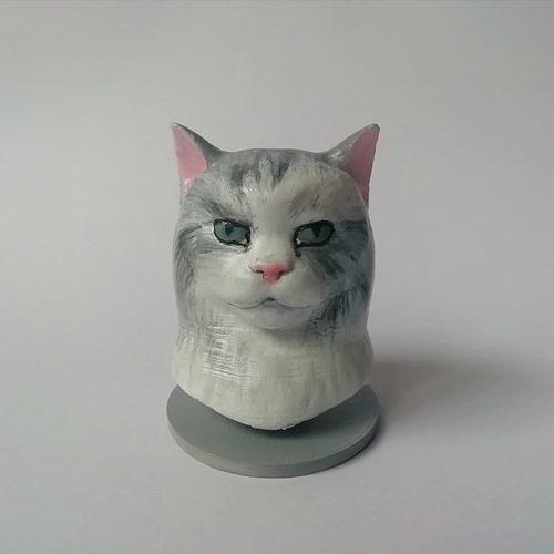 chat tête chaton animal compagnie buste figurine art sculptures 3D print model - Mito3D