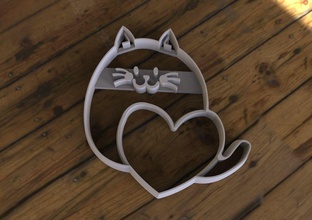 cat heart cookie cutter house love romance cute baking bake kitchen candy valentine valentines day food romantic biscuit dining 3d print model - Mito3D