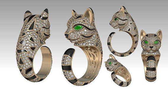 cat jewelry ring animal tiger panther gold silver nikava maskiyan rings 3d print model - Mito3D