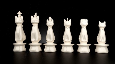 cat kingdom chess set pawn knight queen mate printable horse bishop check gameplan medieval win victory games toys board 3d print model - Mito3D