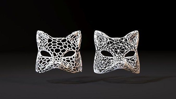 cat mask decorative voronoi anonymous face costume accessory halloween symbol portrait protest hacker freedom art wireframe decor wire 3d print model - Mito3D