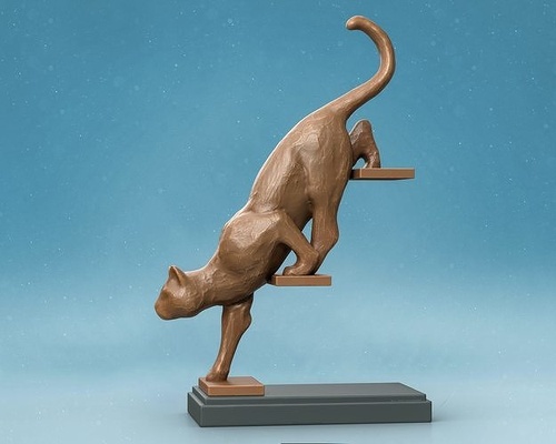 katze on treppe skulptur dekor kätzchen kitty balance kreativ geschenk tier lehm haustier kunst skulpturen 3d print model - Mito3D