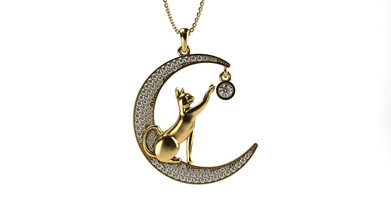 cat pendant jewelry gold white yellow diamonds printable silver pendants 3d print model - Mito3D