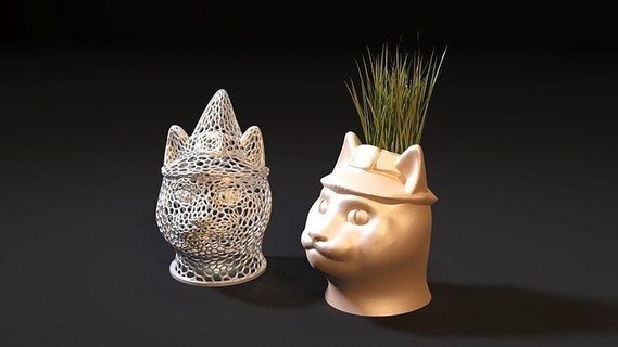 chat planteur lampe bougie décor art vela porcelaine pot minou sculpture décoration Plastique articles ménagers maison tête LED lumière 3d print model - Mito3D