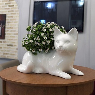 gato plantador Panela drenagem animal porta canetas vaso gatinha selvagem arte esculturas 3d print model - Mito3D