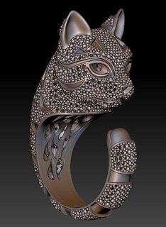 gato anel animal joalheria imprimível ouro 3d arte argolas prata pingente leão 3d print model - Mito3D