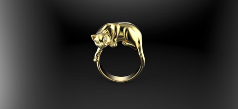chat anneau bijoux or d'argent le diamant imprimable cat de l'anneau bague en les anneaux 3d print model - Mito3D