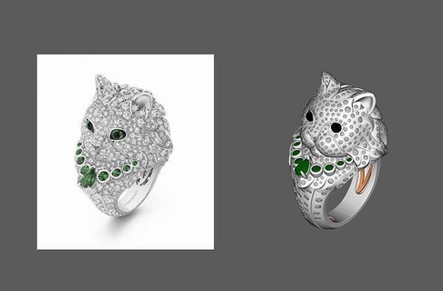 gatto squillare diamanti animale argento stampabile diamante boucheron natura bianca Stampa 18k gioielleria anelli 3d print model - Mito3D