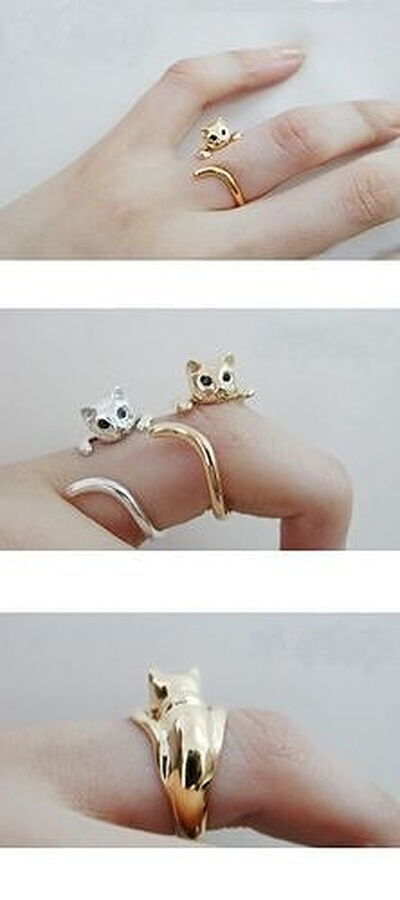 cat ring free size animal diamond rings jewelry accessory mouse dog snake dragon kitty 2023 3d print model - Mito3D
