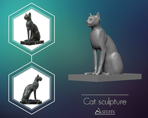 gato escultura 3d impresión modelo Arte mármol estatua lujo decoración premio plata antiguo clásico esculturas 3D print model - Mito3D