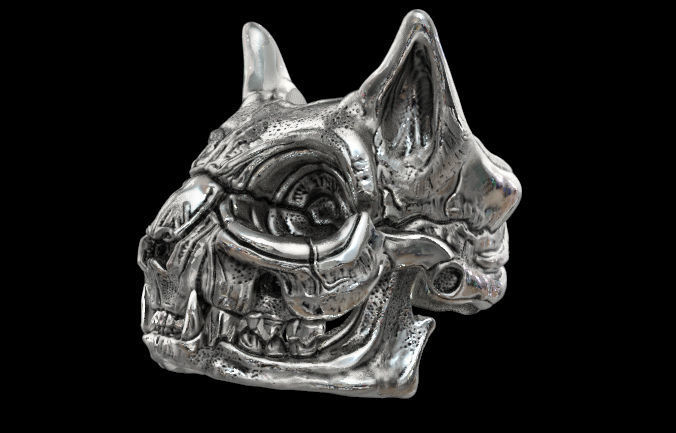 chat crâne egiptien bague détaillé halloween argent stl obj zbrush texturé artiste egipt bijoux anneaux 3D print model - Mito3D