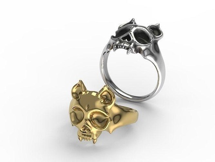 cat skull ring zbrush jewelry animal head rings art sculpture dark print mouse zoo kitty gothic 3d print model - Mito3D