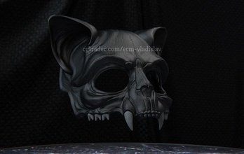 chat crâne effrayant masque cosplay visage tête art couverture gaine impression imprimable animal halloween squelette 3dprint loisir diy 3d print model - Mito3D
