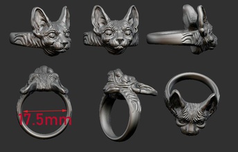 gatto sfinge squillare 3 file bronzo oro metallo 3d natura modello animale mammiferi sbarcare stampa argilla gioielleria anelli 3d print model - Mito3D