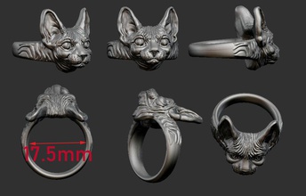 gato esfinge anel 3 arquivos bronze ouro metal 3d natureza modelo animal mamíferos terra impressão argila joalheria argolas 3d print model - Mito3D