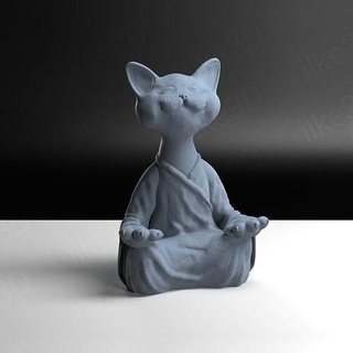 gato estatua Buda disfrutando zen lindo 3d stl amante figurilla contento jardín casa yoga accesorios espiritual regalo interior escritorio Arte esculturas 3d print model - Mito3D