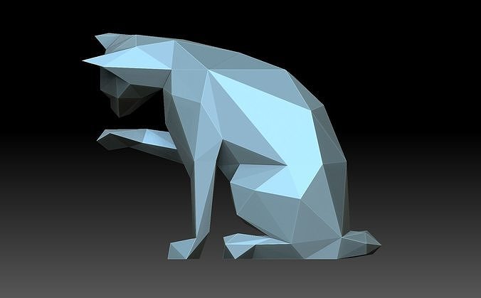 Katze wäscht Tier Kitty Lowpoly niedrig poly poligonal Kunst Figur Skulpturen 3D print model - Mito3D