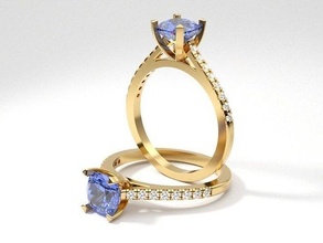 cathédrale engagement coussin carré bague diamant paver bijoux bijou mariage mode gemme anneaux or argent sterling impression imprimable 3d print model - Mito3D