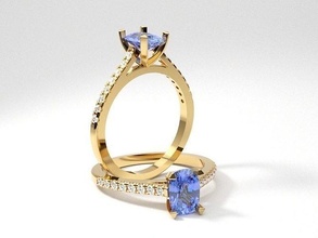 cathédrale engagement coussin bague diamant paver bijoux bijou mariage mode gemme anneaux or argent sterling impression imprimable 3d print model - Mito3D