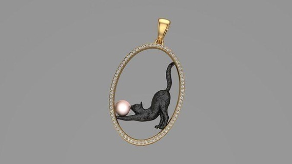 gattopendente 3d stampabile modello pendente abjewels gatto oro gioielleria argento ciondoli diamante gioiello animaljewelry 3d print model - Mito3D