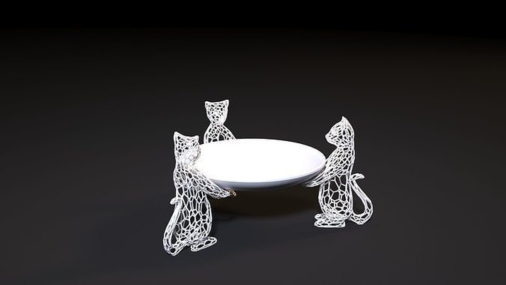 cats a plate decorative stand cat bowl decoration voronoi art home figure wireframe decor lamp wire house 3d print model - Mito3D