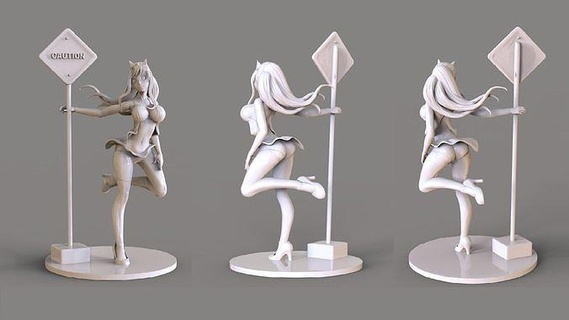 caution girl anime style japan street woman beautiful beauty human sculpture statue art sculptures 3d print model - Mito3D