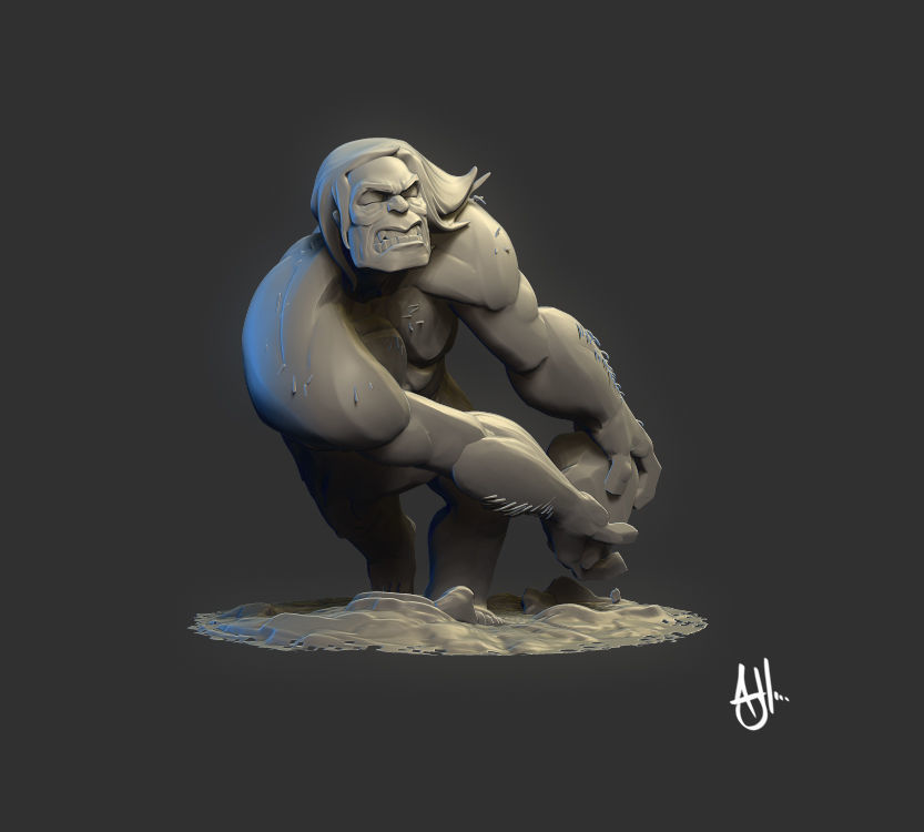 caveman sculpture of man holding statue art figure sculptures 3D print model - Mito3D