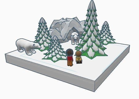 cave snow bears hunter tree art sculptures 3d print model - Mito3D