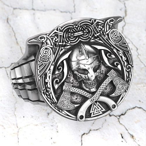 celtic-6 jewelry printable silver ring rings jewellery skull celtic viking odin knot raven axe axes helmet helm 3D print model - Mito3D