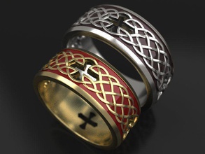 celtic cross wedding rings - original jewelry weaving medieval enamel family bride marriage ring band 3d 3d print model - Mito3D