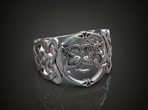 keltisch hund ring irisch heidentum wolf amulett charme knoten silber uralt schmuck glück juwel oxidiert patrick kobold ringe 3d print model - Mito3D