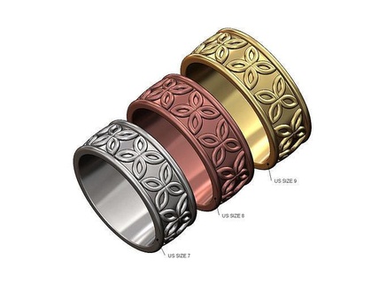 celtic flower wide cigar band us sizes 7 8 9 ring norse knot gaelic jewelry printable gold silver fashion stacker stackable ornament 3d model rings 3d print model - Mito3D