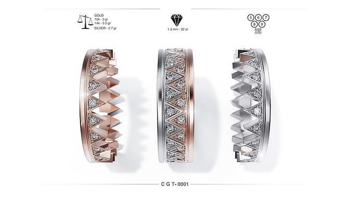 cgt 0001 stackable rings rombs match band fine jewelry minimal ring 3dprint printable jewel diamond triangles 3d minimalist gold jewellery rhinoceros blender 3d print model - Mito3D